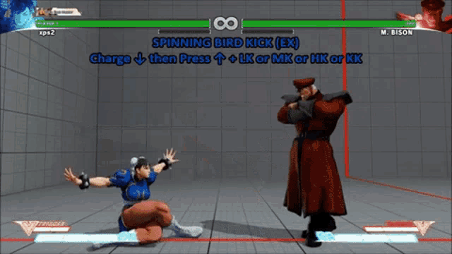 a screenshot of a video game that says spinning bird kick on it