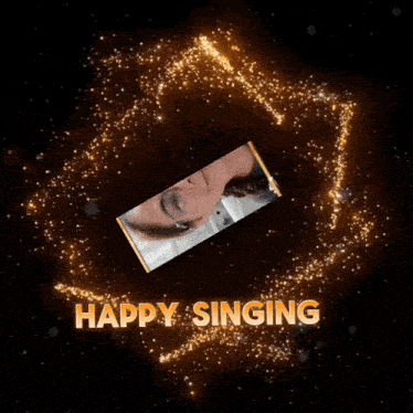 a picture of a woman with the words happy singing above her