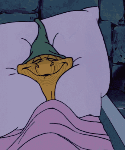 a cartoon character wearing a green hat is sleeping