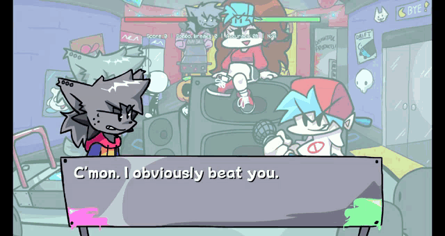 a cartoon of a wolf talking to a boy in a video game
