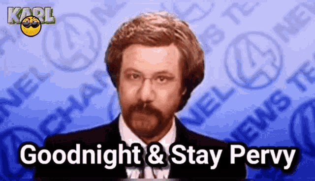 a man with a beard and glasses says goodnight & stay very