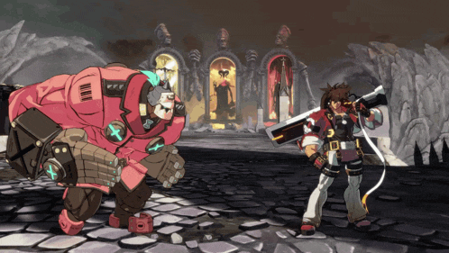 a video game character is holding a gun in front of a building with a cross on it
