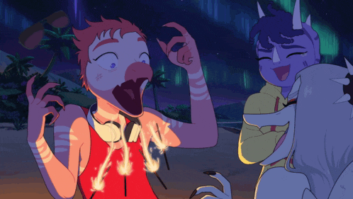 a cartoon of a man in a red tank top with flames coming out of his chest