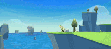 a cartoon illustration of a cliff overlooking the ocean