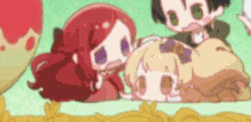 a cartoon of a girl with red hair laying on a bed