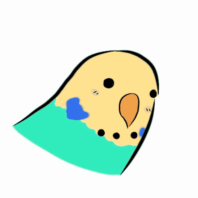 a cartoon drawing of a parakeet with a blue spot on its head