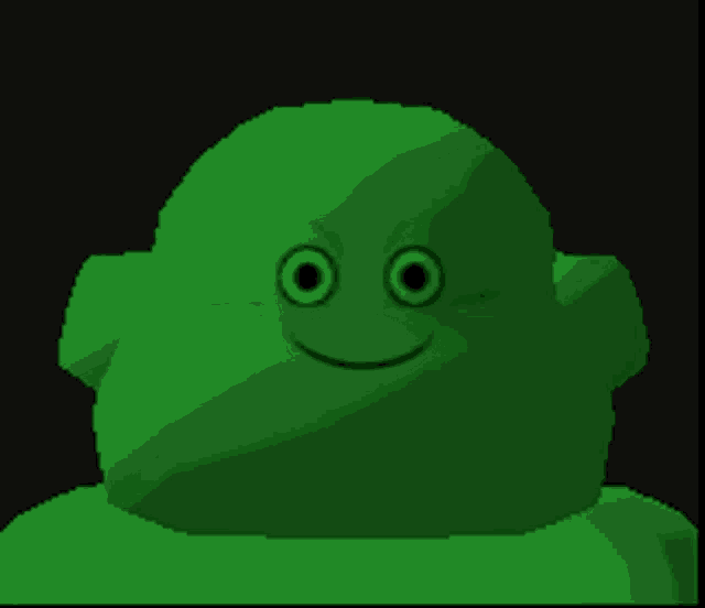 a green frog with a smile on its face