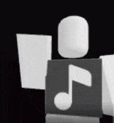 a black and white image of a person with a music note on their back .