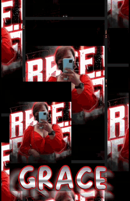 a woman taking a selfie with the name grace on the bottom right