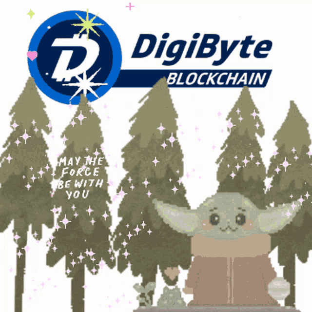 a digibyte blockchain logo with a baby yoda