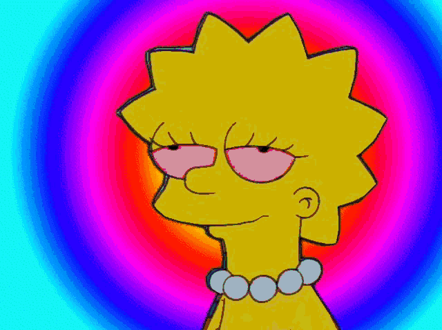 a close up of a cartoon character with a necklace