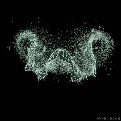 a computer generated image of a glowing object on a black background with pi-slices written at the bottom