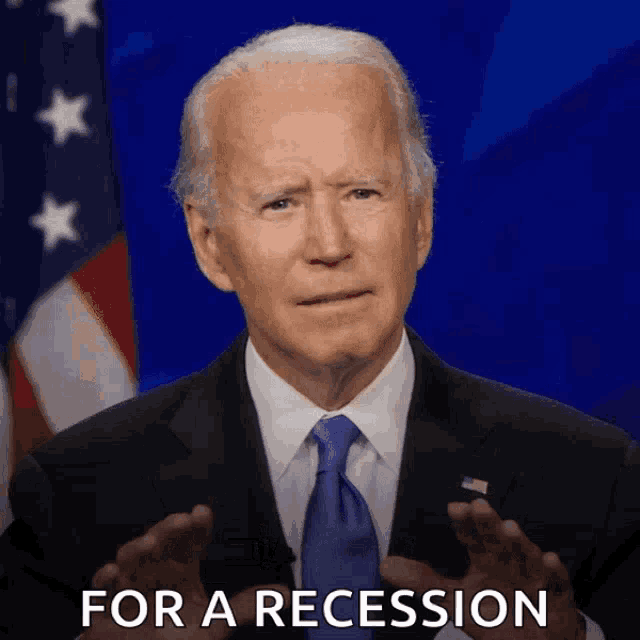 a man in a suit and tie with the words for a recession below him