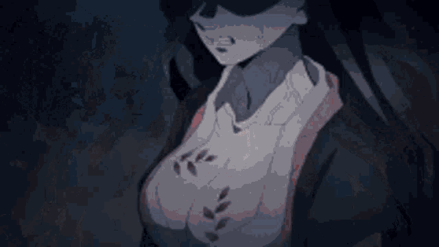 a woman in a kimono is standing in the dark holding a sword .