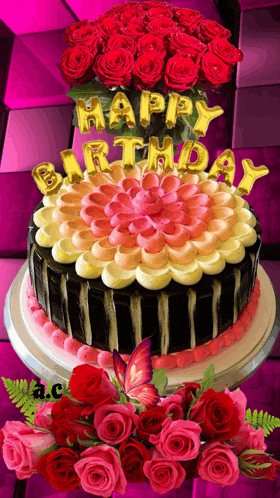 a birthday cake with flowers and the words happy birthday on it
