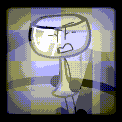 a black and white drawing of a cartoon character with a clock face