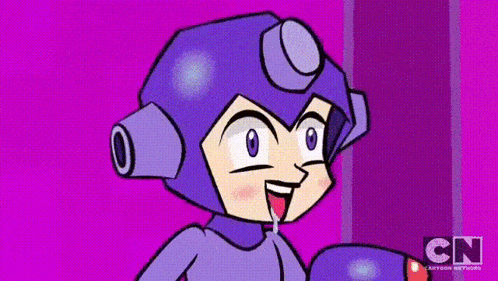 a close up of a cartoon character with cn on the bottom