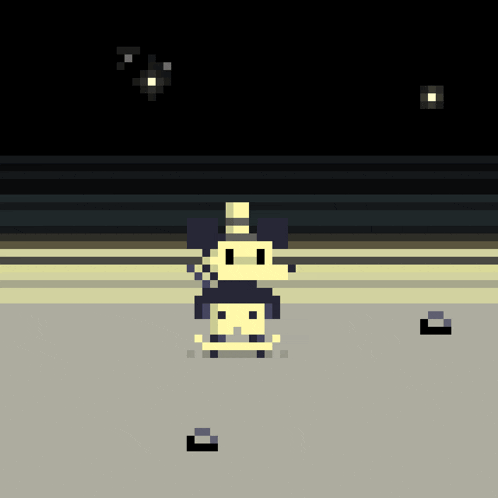 a pixel art of a mickey mouse standing on a skateboard