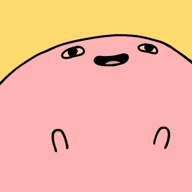 a cartoon drawing of a pink blob with eyes and mouth open