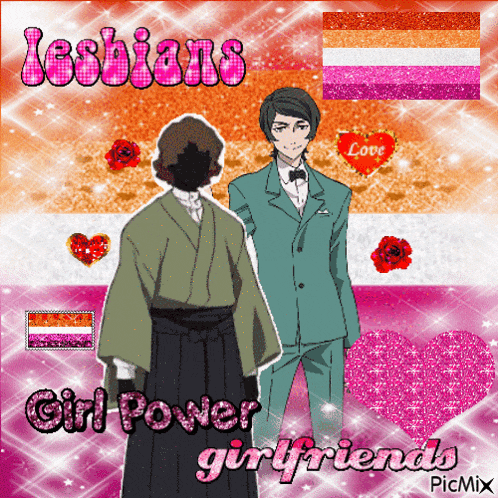 a picture of two men with the words lesbians girl power girlfriends written on it