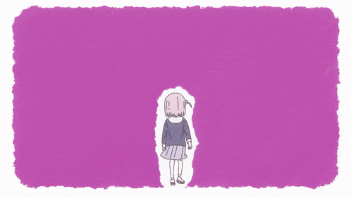 a cartoon girl is standing in front of a purple background .