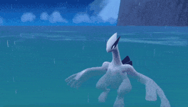a video game character is standing in the water with a light coming out of its mouth .