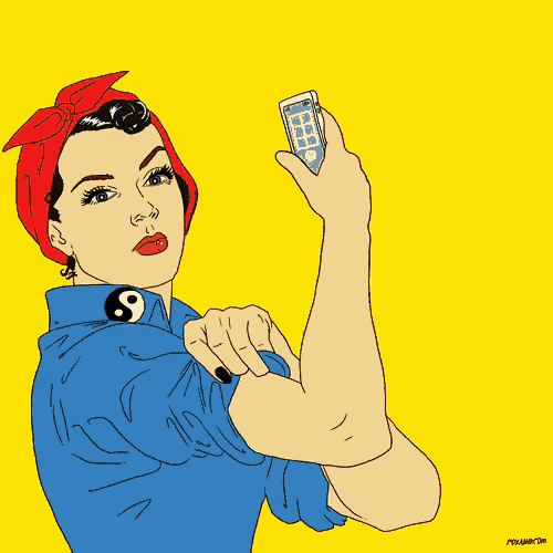 a drawing of a woman with a ying yang symbol on her chest