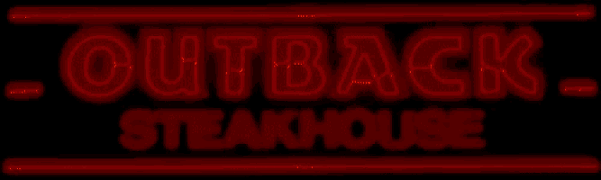 a neon sign for outback steakhouse glows brightly in the dark