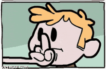 a cartoon drawing of a man with a finger on his nose