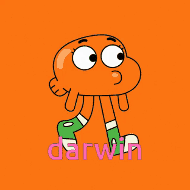 darwin from the amazing world of gumball is on a orange background
