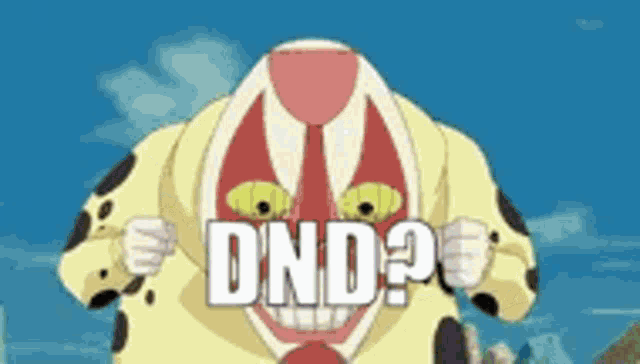 a cartoon character with the word dnd on it 's face