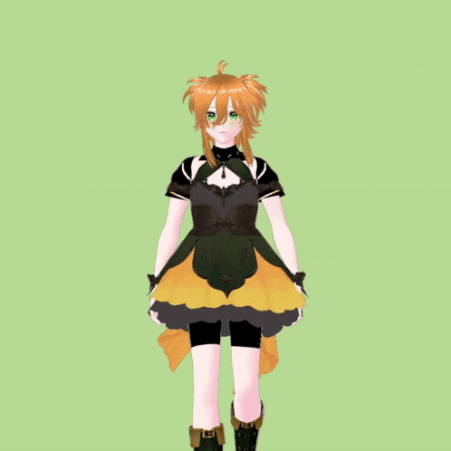 a girl with orange hair is wearing a black and gold dress