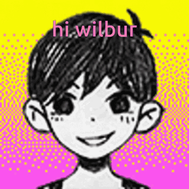 a black and white drawing of a boy with the words hi wilbur written on it