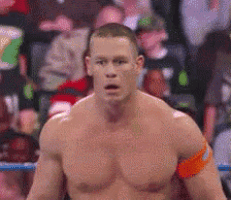 a man without a shirt is standing in a ring with a crowd behind him .