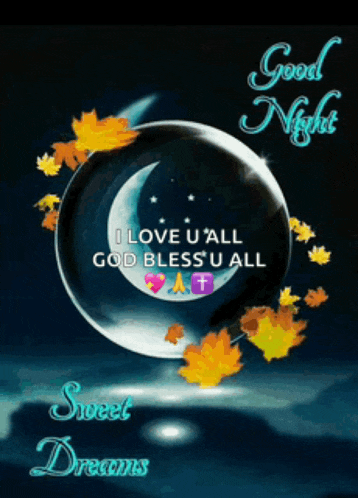 a good night greeting card with a crescent moon and leaves