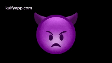 a purple devil emoji with horns and an angry face .