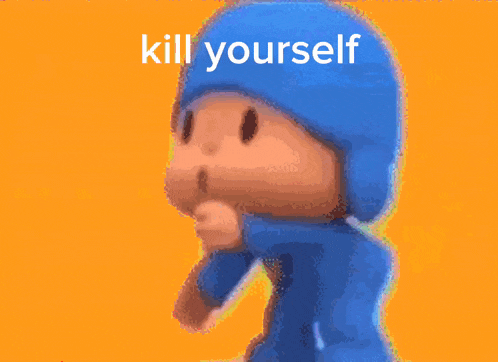 a pixelated image of a cartoon character with the words kill yourself on the bottom