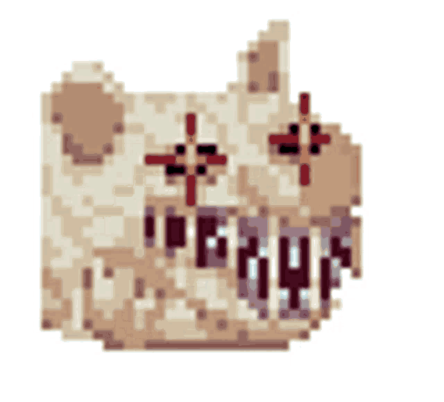 a pixel art of a dead cat with crosses on its eyes and mouth