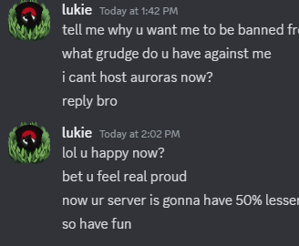 a screenshot of a discord conversation between lukie and someone else