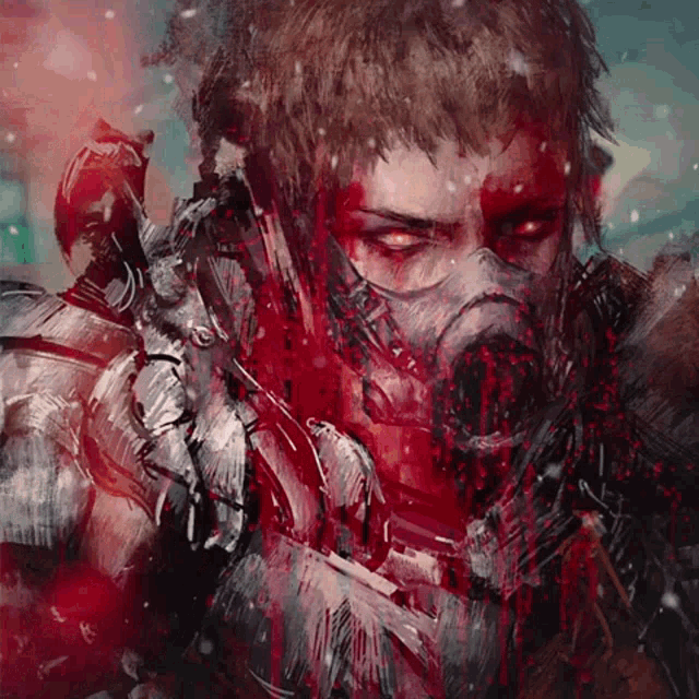 a painting of a man with blood coming out of his face