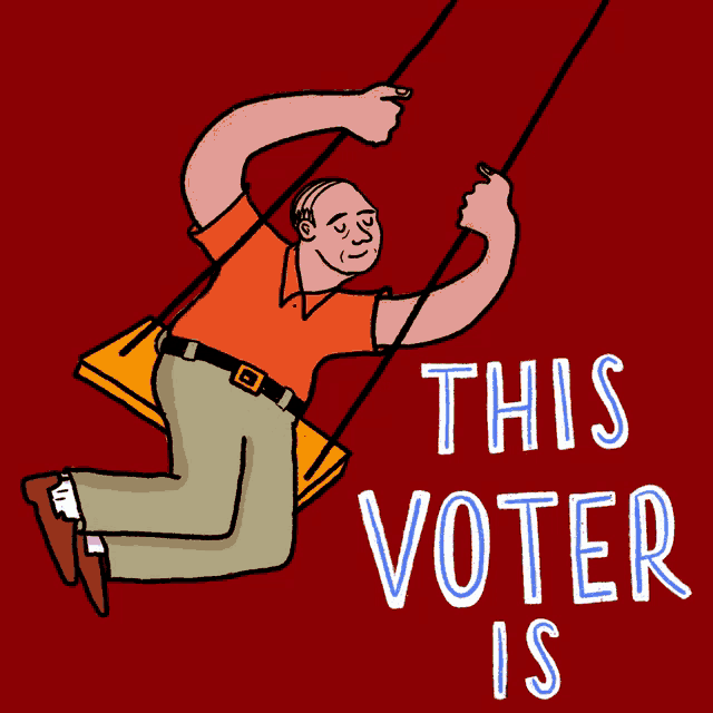 a cartoon of a man on a swing with the word swinging underneath him