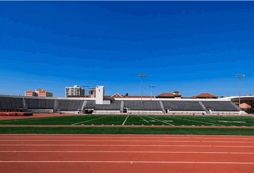 an empty stadium with a sign that says ' stadium ' on it