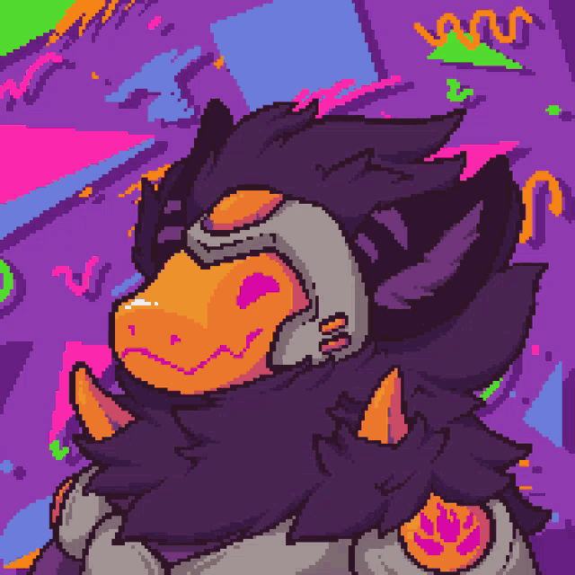 a pixel art drawing of a monster with a purple head