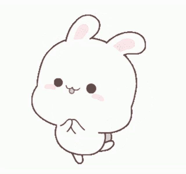 a cartoon of a white rabbit with pink ears and a big smile on its face