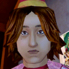 a close up of a cartoon character 's face