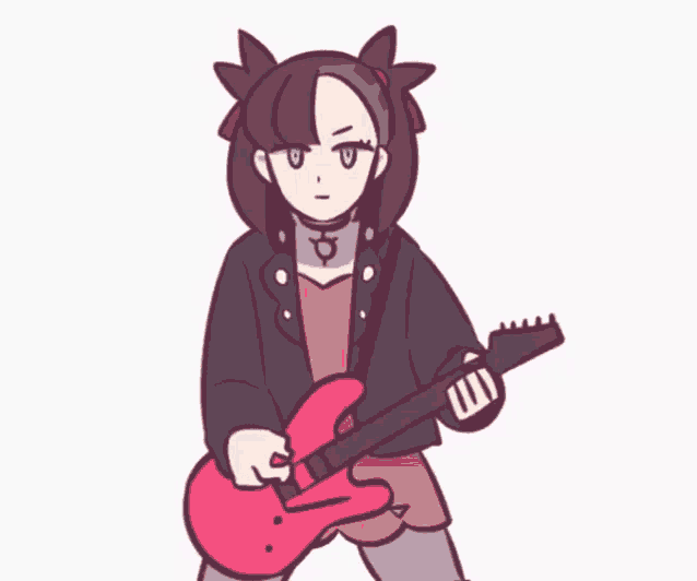 a cartoon of a girl playing a pink electric guitar