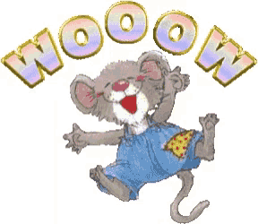 a cartoon mouse with the words wooow behind him