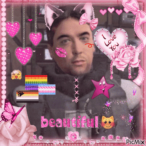 a picture of a man with cat ears and the words beautiful