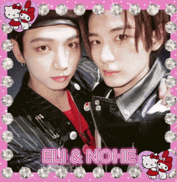 a picture of eli and nohe is surrounded by diamonds