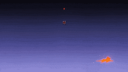 a purple background with a red star and a flying object